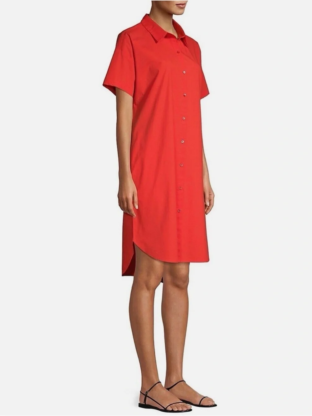 Eileen Fisher Geranium Poplin Shirt Dress Orange Short Sleeve 3x